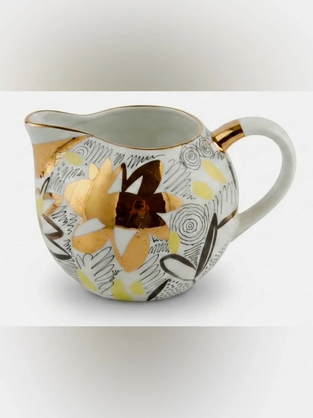 Vintage Lomonosov USSR Golden Daisy Porcelain Coffee Set - 9 Piece Partial Set